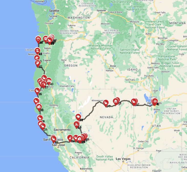 RV trip planner Salt Lake City to Portland motorhome trip route